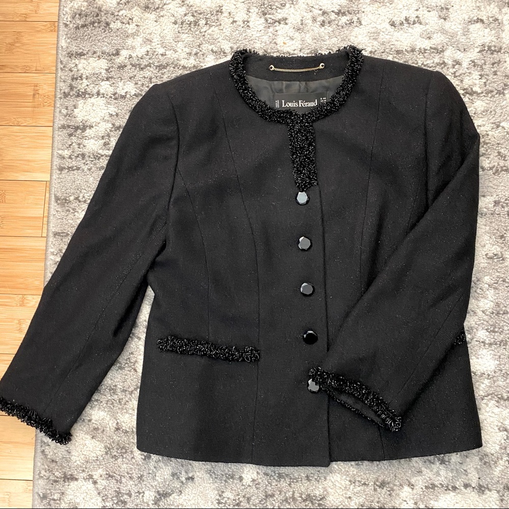 Louis Féraud black bead sleeve jacket